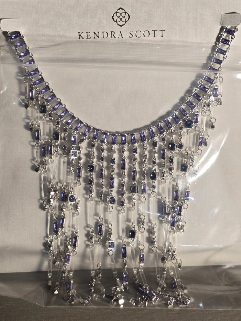 NEW Kendra Scott Maxen Bib Necklace Silver Purple Crystal $295 MSRP
